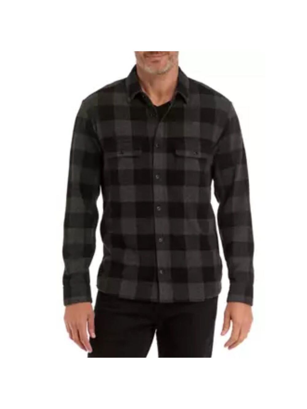 For The Republic plaid long sleeve button down shirt Black charcoal L